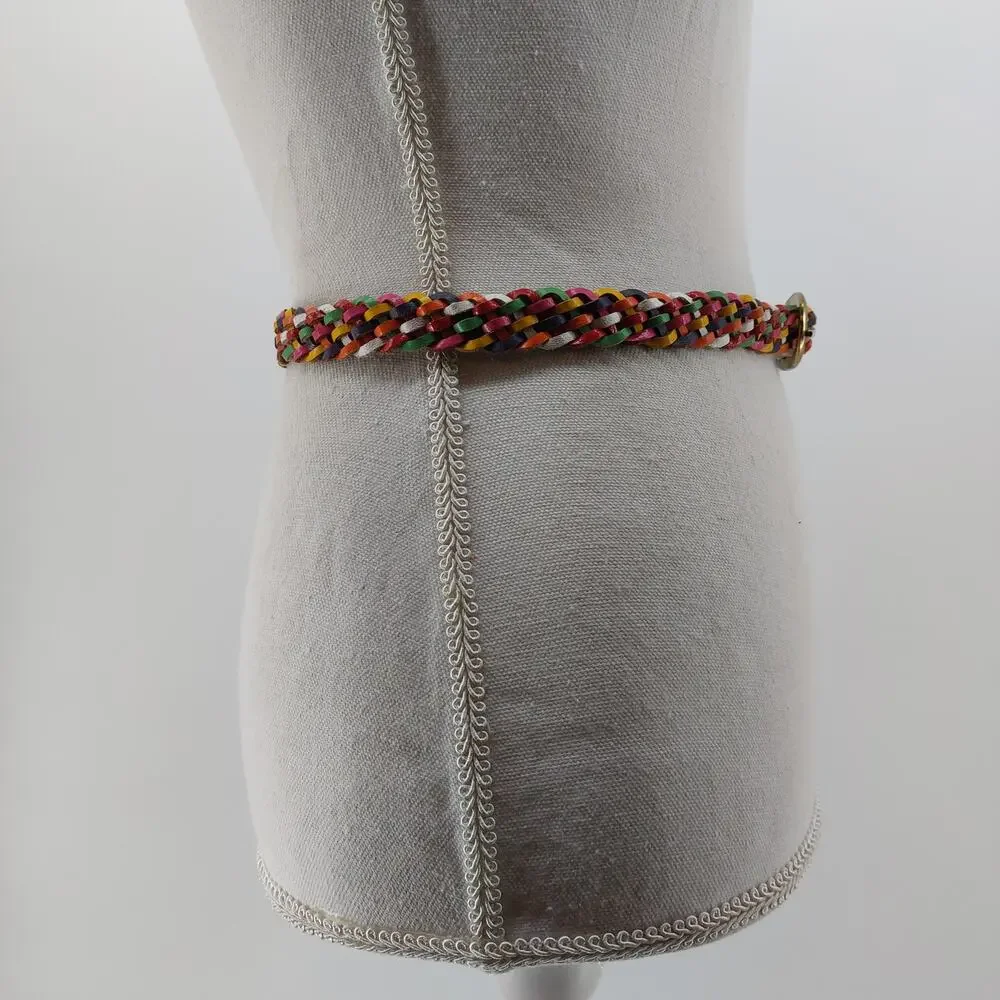 Vintage Womens Small Medium Belt Multi colored Braided Belt Rainbow 80s 90s